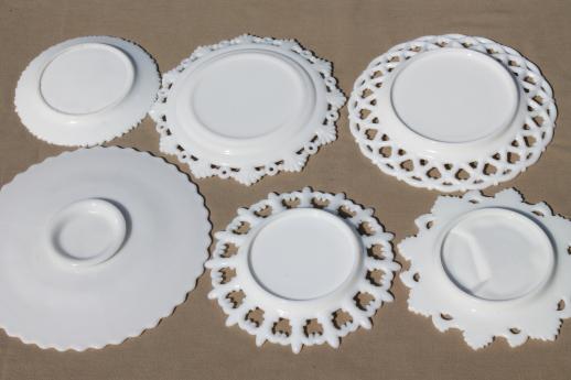 photo of decorative milk glass plates, collector plate collection lace edge & embossed milk glass #8