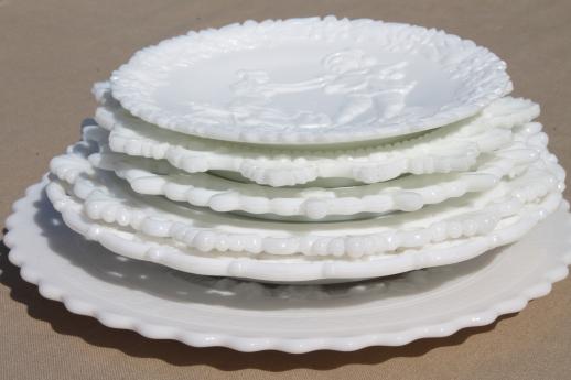 photo of decorative milk glass plates, collector plate collection lace edge & embossed milk glass #9