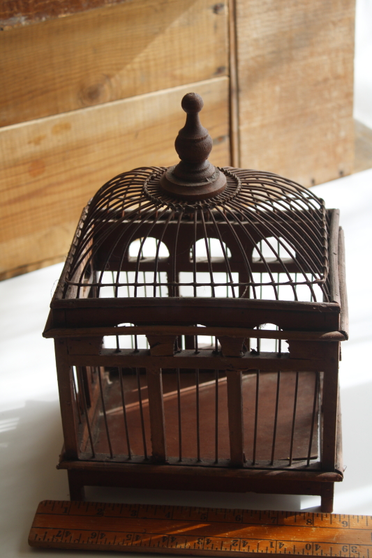 photo of decorative wood birdcage or plant holder, vintage decor, rustic natural wood display #4