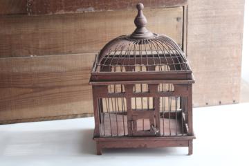 catalog photo of decorative wood birdcage or plant holder, vintage decor, rustic natural wood display