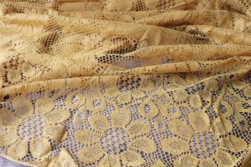 catalog photo of deep mustard gold lace tablecloth, round cloth with sunflowers 70s 80s vintage