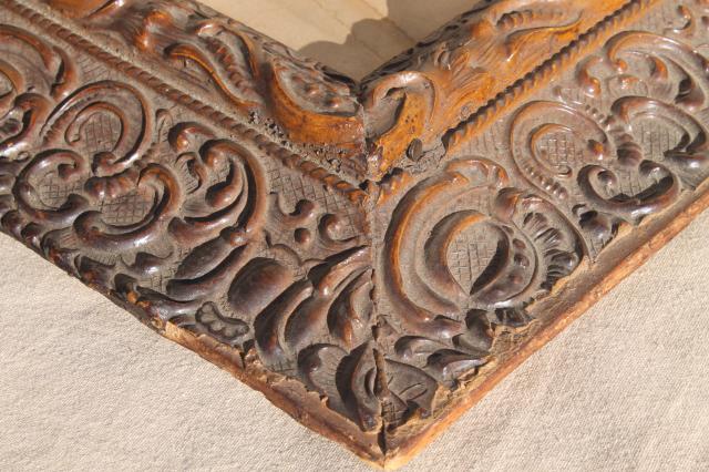 photo of deep picture frame w/ lovely antique gesso decoration, vintage photo portrait #2