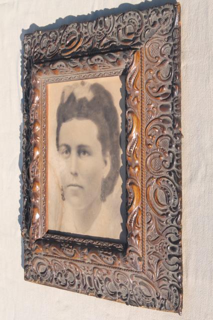 photo of deep picture frame w/ lovely antique gesso decoration, vintage photo portrait #4