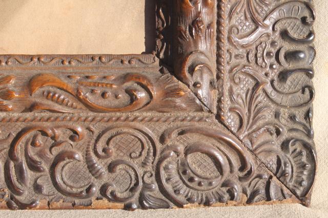 photo of deep picture frame w/ lovely antique gesso decoration, vintage photo portrait #7