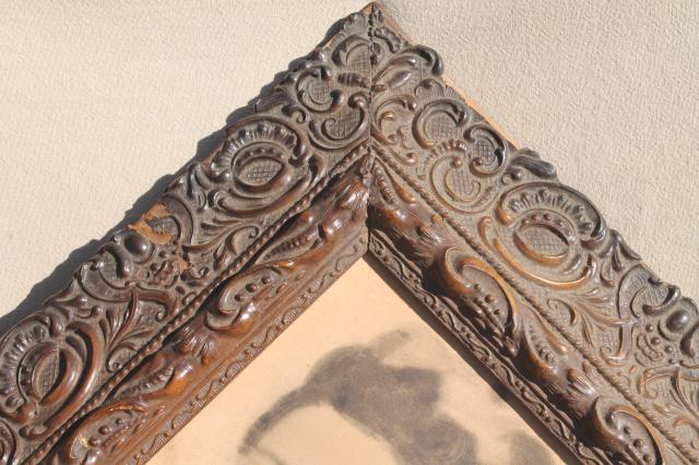 photo of deep picture frame w/ lovely antique gesso decoration, vintage photo portrait #8