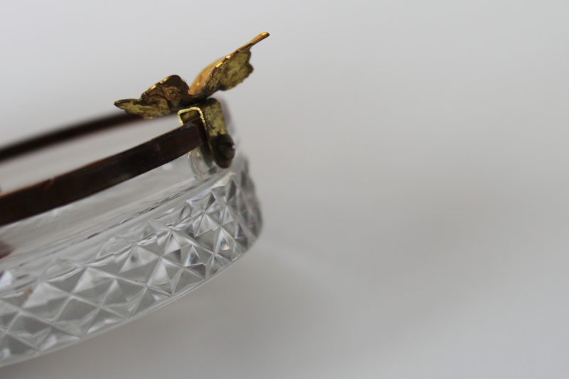 photo of delicate hand cut lead crystal vintage trinket dish or ashtray, tiny gold leaf & trim  #3