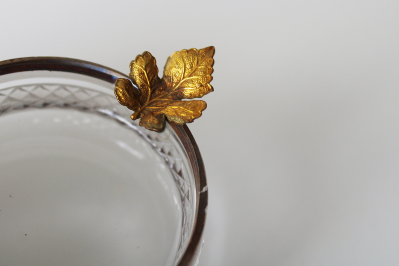 photo of delicate hand cut lead crystal vintage trinket dish or ashtray, tiny gold leaf & trim  #4