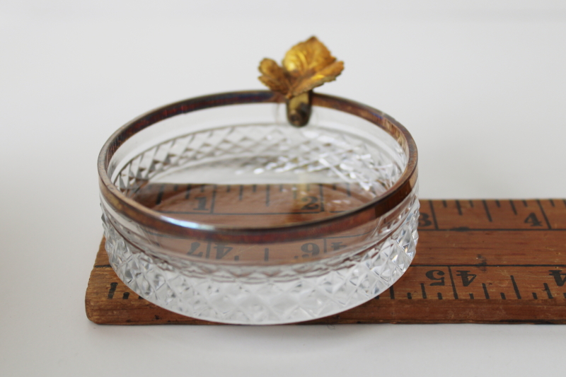 photo of delicate hand cut lead crystal vintage trinket dish or ashtray, tiny gold leaf & trim  #5