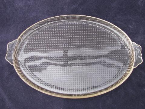 photo of depression era Homespun pattern oval tray, vintage Jeanette glass #1