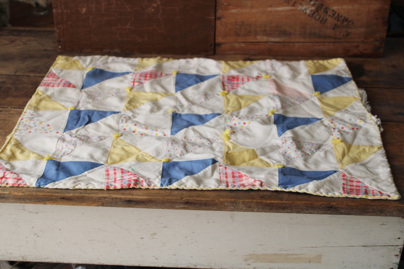 photo of depression era baby blanket, vintage handmade patchwork quilt flour sack fabric & cotton prints  #1