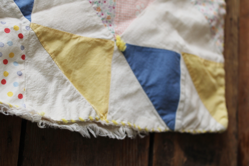 photo of depression era baby blanket, vintage handmade patchwork quilt flour sack fabric & cotton prints  #2