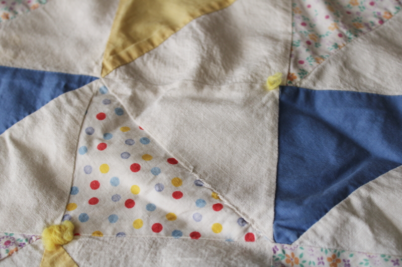 photo of depression era baby blanket, vintage handmade patchwork quilt flour sack fabric & cotton prints  #5