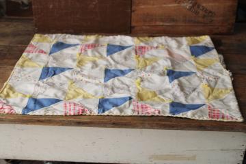 depression era baby blanket, vintage handmade patchwork quilt flour sack fabric & cotton prints 