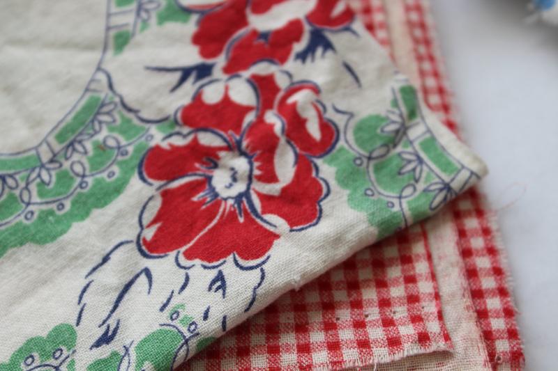 photo of depression era cotton print fabric feed sack remnants pieces, 1930s vintage #4