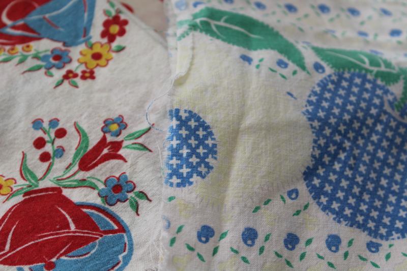 photo of depression era cotton print fabric feed sack remnants pieces, 1930s vintage #5