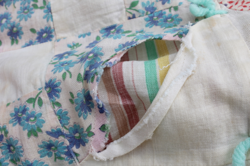 photo of depression era handmade patchwork quilt, vintage print cotton feed sack fabric soft pretty colors  #5