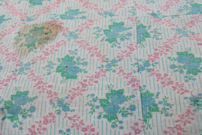 photo of depression era handmade patchwork quilt, vintage print cotton feed sack fabric soft pretty colors  #8