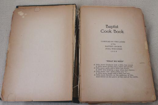 photo of depression era vintage cook book, farm cooking recipes 1936 Juda Wisconsin cookbook #3