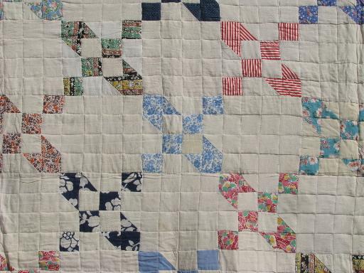 photo of depression era vintage cotton quilt, print and flour sack fabric patchwork #2