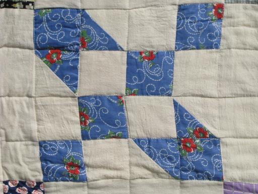 photo of depression era vintage cotton quilt, print and flour sack fabric patchwork #3