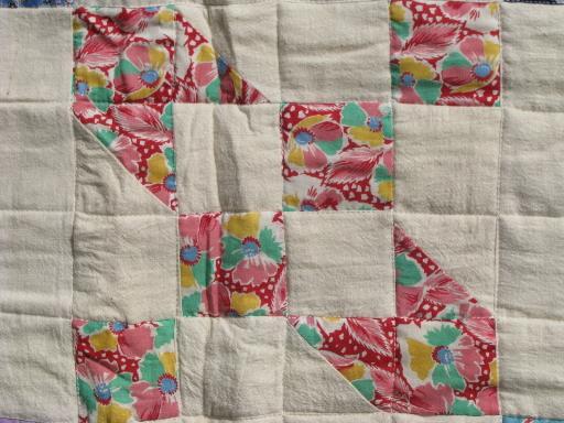 photo of depression era vintage cotton quilt, print and flour sack fabric patchwork #4