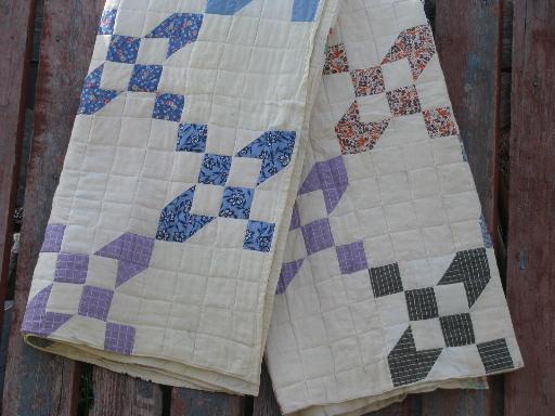 photo of depression era vintage cotton quilt, print and flour sack fabric patchwork #6