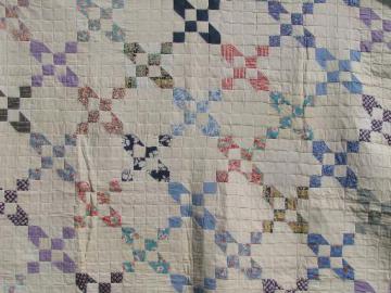 catalog photo of depression era vintage cotton quilt, print and flour sack fabric patchwork