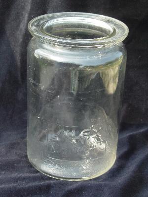 photo of depression era vintage kitchen glass canister, hooiser jar #1