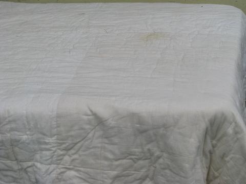 photo of depression era vintage white cotton flour feed sack comforter, primitive quilt #1