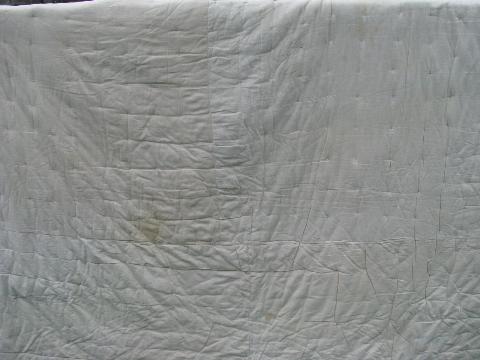 photo of depression era vintage white cotton flour feed sack comforter, primitive quilt #4