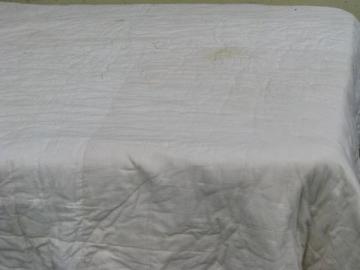 catalog photo of depression era vintage white cotton flour feed sack comforter, primitive quilt