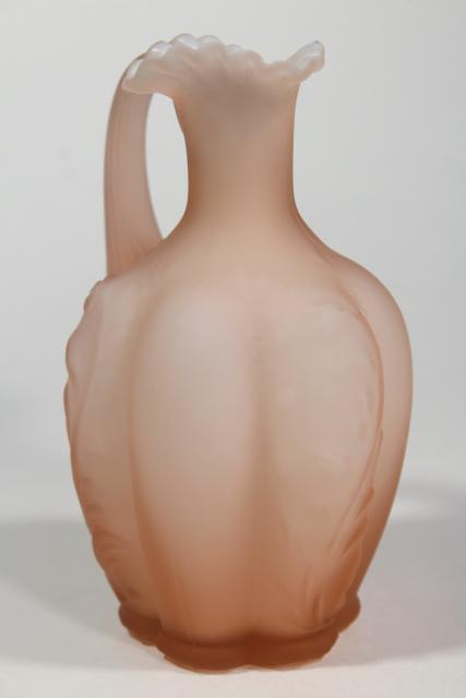 photo of depression pink frosted satin mist glass cruet pitcher, overlay cased glass white & pink #1