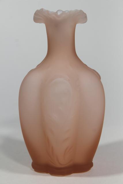 photo of depression pink frosted satin mist glass cruet pitcher, overlay cased glass white & pink #5