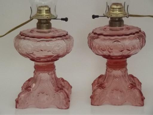 photo of depression pink glass lamps, A Homestead Shoppe electricfied oil lamps #3