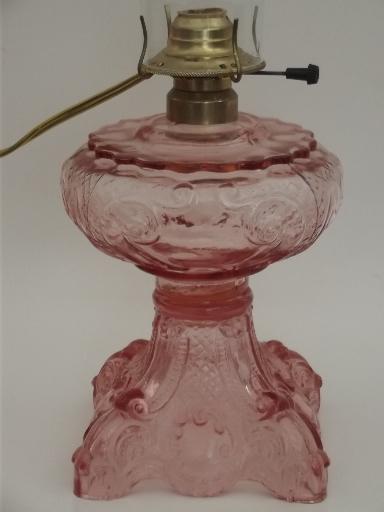 photo of depression pink glass lamps, A Homestead Shoppe electricfied oil lamps #5