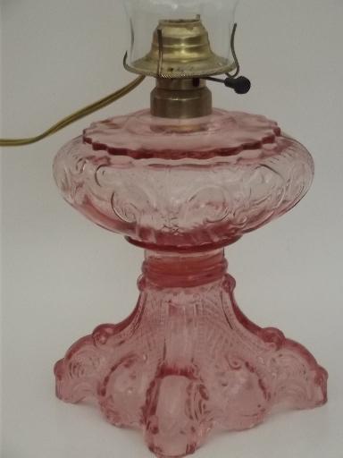 photo of depression pink glass lamps, A Homestead Shoppe electricfied oil lamps #6