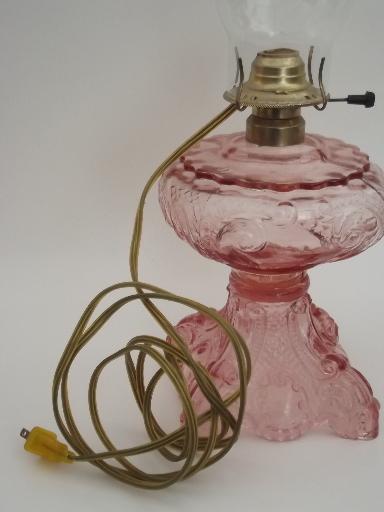 photo of depression pink glass lamps, A Homestead Shoppe electricfied oil lamps #8