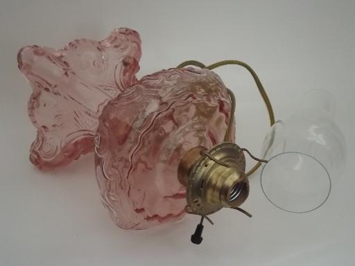 photo of depression pink glass lamps, A Homestead Shoppe electricfied oil lamps #10