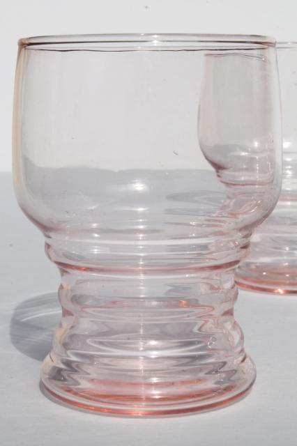 photo of depression pink glass tumblers, stacked bands ring rib grip pattern drinking glasses #2