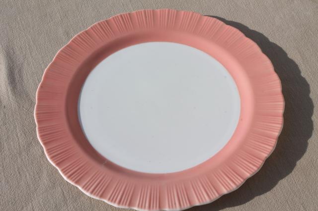 photo of depression vintage Cremax milk glass cake plates dessert set, pink crinoline ruffle glass #3