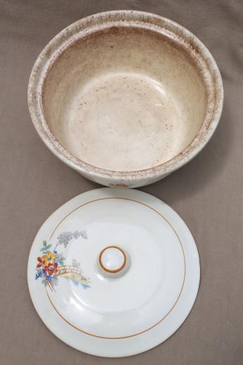 photo of depression vintage Lincoln Illinois china covered bowl & plate, bridge & flowers pattern #4