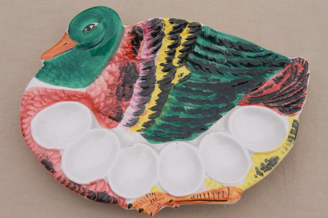 photo of deviled egg tray, vintage Italy hand-painted ceramic duck egg plate #1