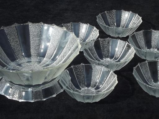 photo of dew drop pattern pressed glass salad set, dewdrop bowl w/ stand, 6 bowls #1