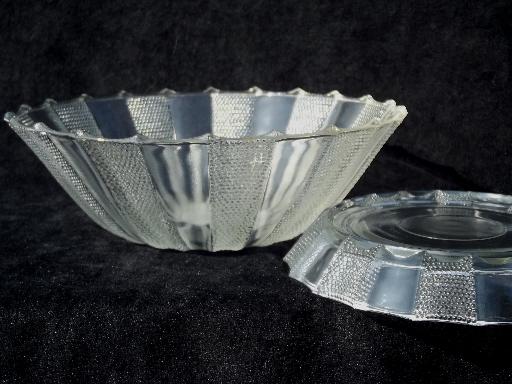 photo of dew drop pattern pressed glass salad set, dewdrop bowl w/ stand, 6 bowls #3