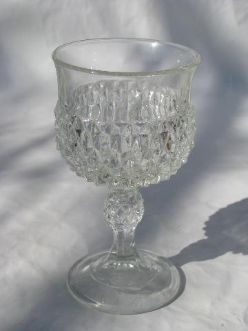 photo of diamond point pattern glass, set of goblets & compote, 8 vintage water glasses #3