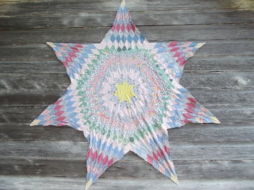 photo of diamond star patchwork quilt starburst center, old antique cotton prints #1