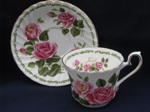 photo of different florals roses and violets china cup and saucer sets, vintage England, Japan #8