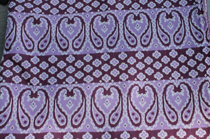 photo of disco vintage poly double knit fabric, groovy purple paisley pantsuit material #1