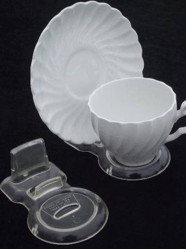 photo of display stands for vintage china cup & saucer sets, lucite and tortoise plastic #2