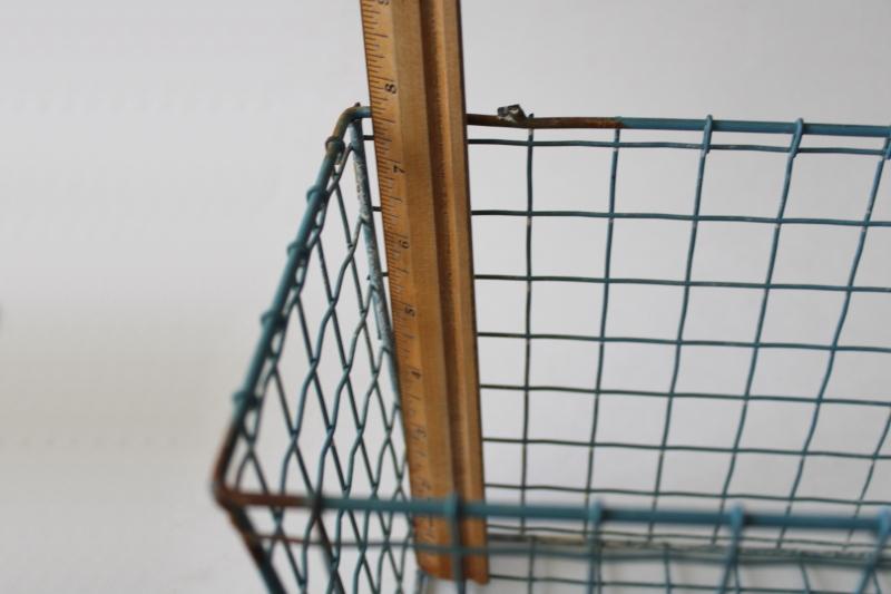 photo of distressed aqua blue painted wire basket, industrial style storage bin, bike basket? #6